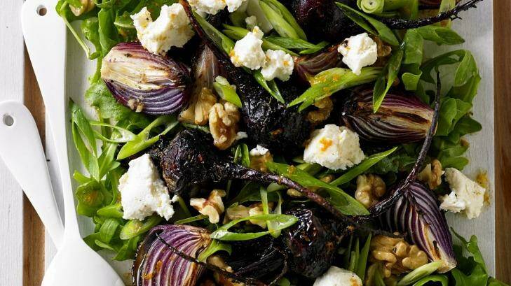 Roasted beetroot, rocket and walnut salad has a red wine vinegar and orange juice dressing. Photo: Supplied