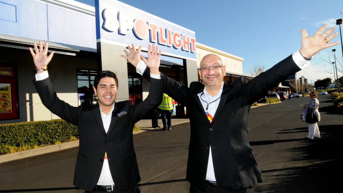 HAPPY DAYS:Spotlight Orange store manager Ricky Puata and Spotlight general manager Roy Sammartino say they have been overwhelmed by the positive response to the Orange store’s opening. Photo: STEVE GOSCH  0821sgspot2