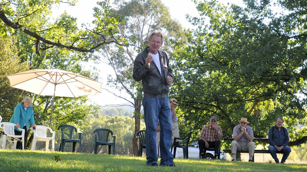 WISE WORDS: Peter Mace recites his poem at Banjo Paterson Park. Photo: STEVE GOSCH 