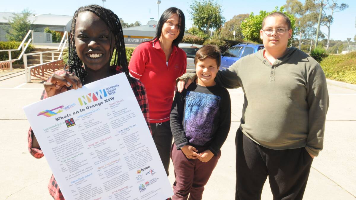 TOMORROW’S LEADERS: Ready to take part in National Youth Week events are Nyidier Wat, Orange City Council youth development officer Katrina Hausia, Jai Whitton and Andrew Bingham. Photo: JUDE KEOGH 0409youthweek 1