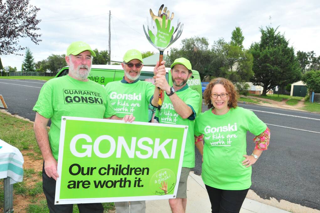 NOT GONSKI: David Eccleston, Brian Evans, Russell Culverson and Rebecca Vis are urging the community to support the I Give A Gonski campaign. Photo: JUDE KEOGH   0312gonski5

