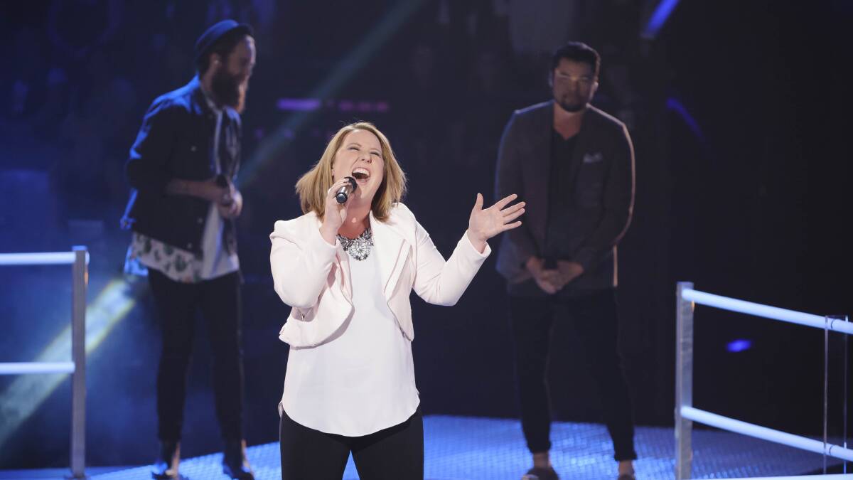 FULL VOICE: Cath Adams made it through to the live performance round after winning her Super Battle on The Voice on Sunday night. 