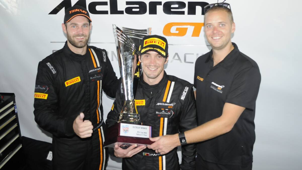 TOUGH 12 HOUR: Co drivers Shane Van Gisbergen, Alvaro Parente and Jonathon Webb, from the Tekno Autosports team, which won the 12 Hour in a McLaren 650S. Photo: CHRIS SEABROOK