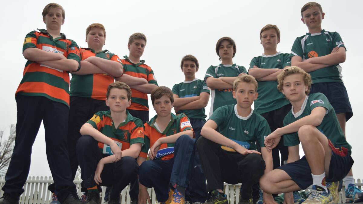 Traditional rivals Orange City and Orange Emus will square off in Saturday’s under 13s preliminary final and the boys can’t wait. Rubbing shoulders before the big game are  (back) Will Ryan, Oscar Ward, Jack Nunn, Mitch Weekes, Leo Ferguson, Jake Ritchie, Eden Hoy, (front) Benji Maloney, Harry West, Jack Taylor and Jack Tracey. Photo: MATT FINDLAY 0826mfjnrderby