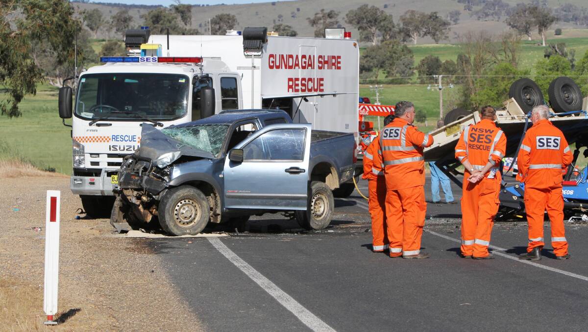 HORROR CRASH: An Orange man was killed and a second driver was seriously injured in a head-on collision near Gundagai on Wednesday.  Photo:  KIEREN L TILLY