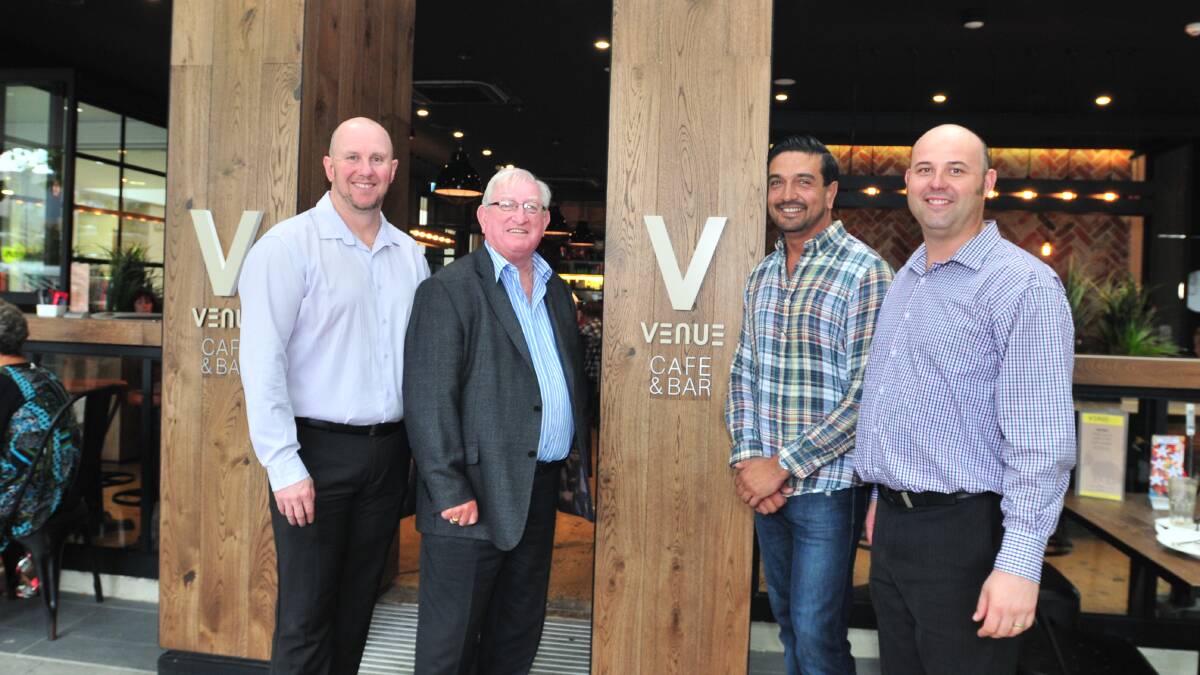 GRAND OPENING: Coca-Cola district sales manager John Dickson, Orange mayor John Davis, Venue owner Ash Lyons and Coca-Cola business development officer Jeff Ferguson at this week’s grand opening of Venue in Anson Street on Wednesday. Photo: JUDE KEOGH  0219venue2 