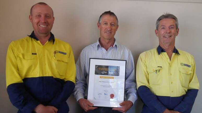 HIGHLY RECOMMENDED: Geolyse surveyor Gordon Wright, registered surveyor Phil Searl and survey assistant Paul Connell at the recent NSW excellence in surveying and spatial information awards. Photo: SUPPLIED