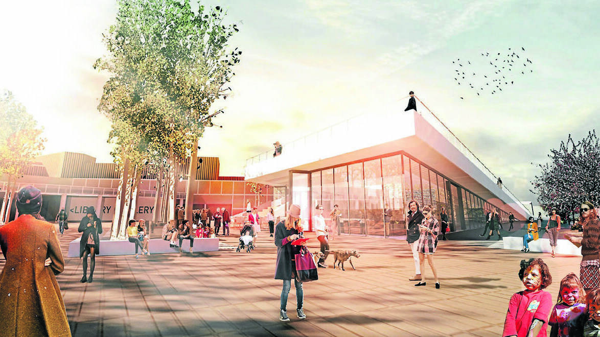 OPEN SPACE: An artist’s impression of the glassed entrance to the museum shows it opening out to a piazza area. 0417museumentrance