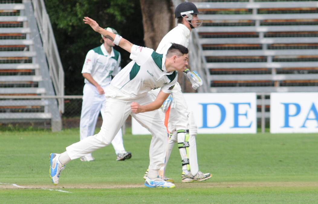 FIRST GRADE: Orange City quick Ed Morrish at the bowling crease against Cavaliers on Saturday at Wade Park. Photo: STEVE GOSCH