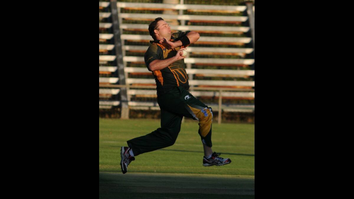 CRICKET: Orange CYMS quick Chris Novak tearing in against Cavaliers at Wade Park in Friday night's Royal Hotel Cup semi-final. Photo: STEVE GOSCH
