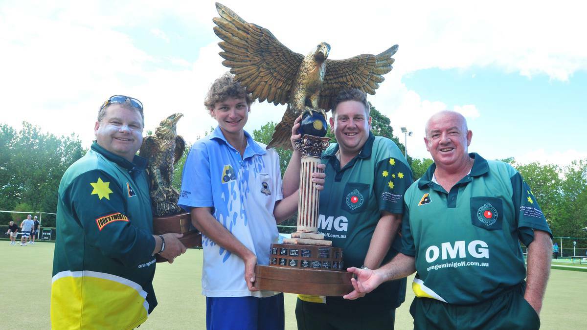 ORANGE: Glen Robinson, Steve Shannon, Lee Stinson and Steve Carr are all competing in the Golden Eagle lawn bowls tournament this week. Photo JUDE KEOGH 0309goldeneagle