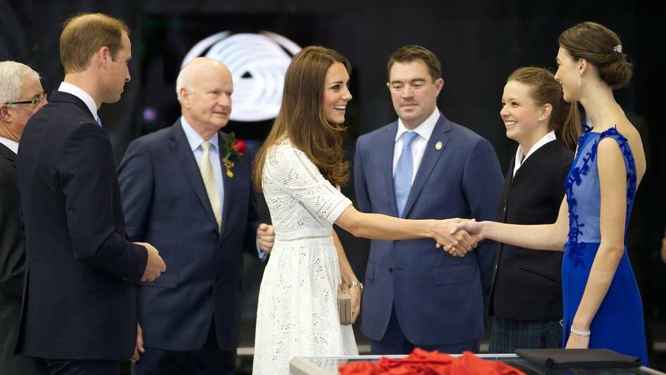 ORANGE: Kinross Wolaroi School student Sophie Aylward was showing the dress that won her the 2013 Wool4Skool competition at the Sydney Royal Easter Show when she got to shake hands with the Duke and Duchess of Cambridge.