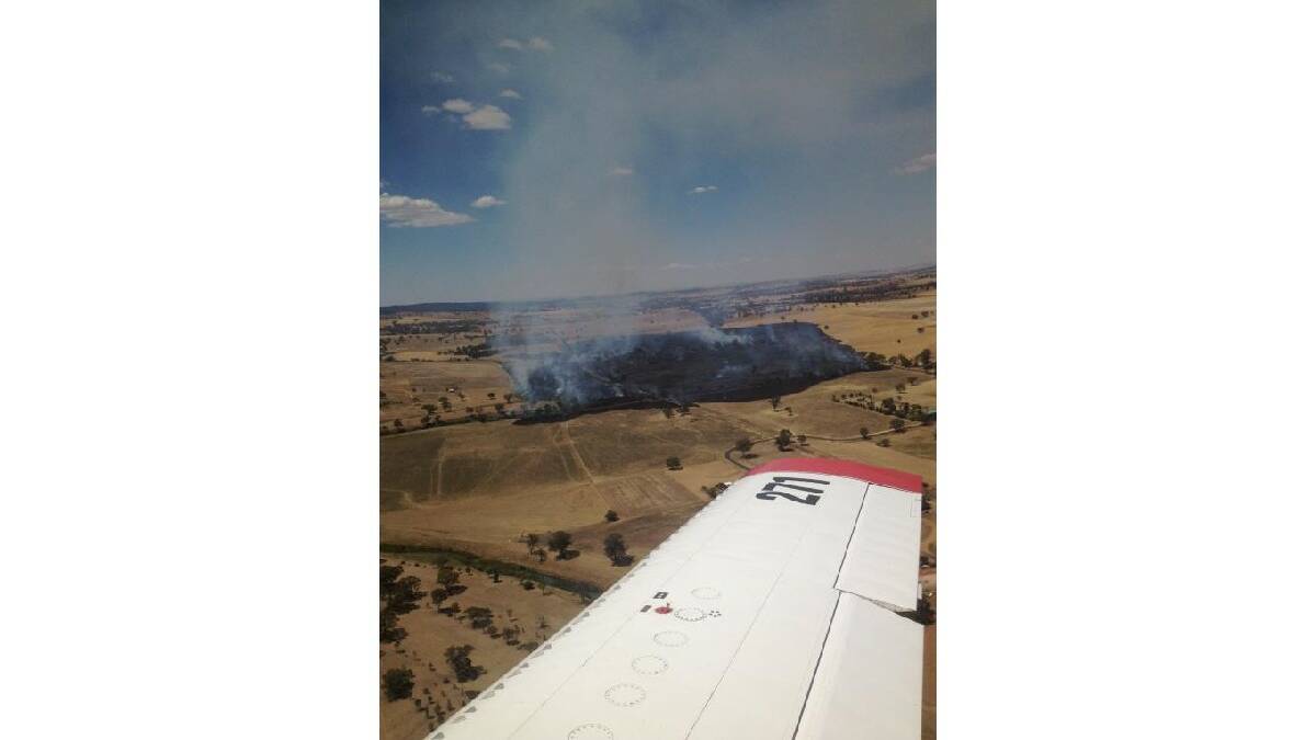 ABLAZE: The view from a Rural Fire Service plane over the Yeoval fire, which has burnt out more than 50 hectares. Photo: RFS