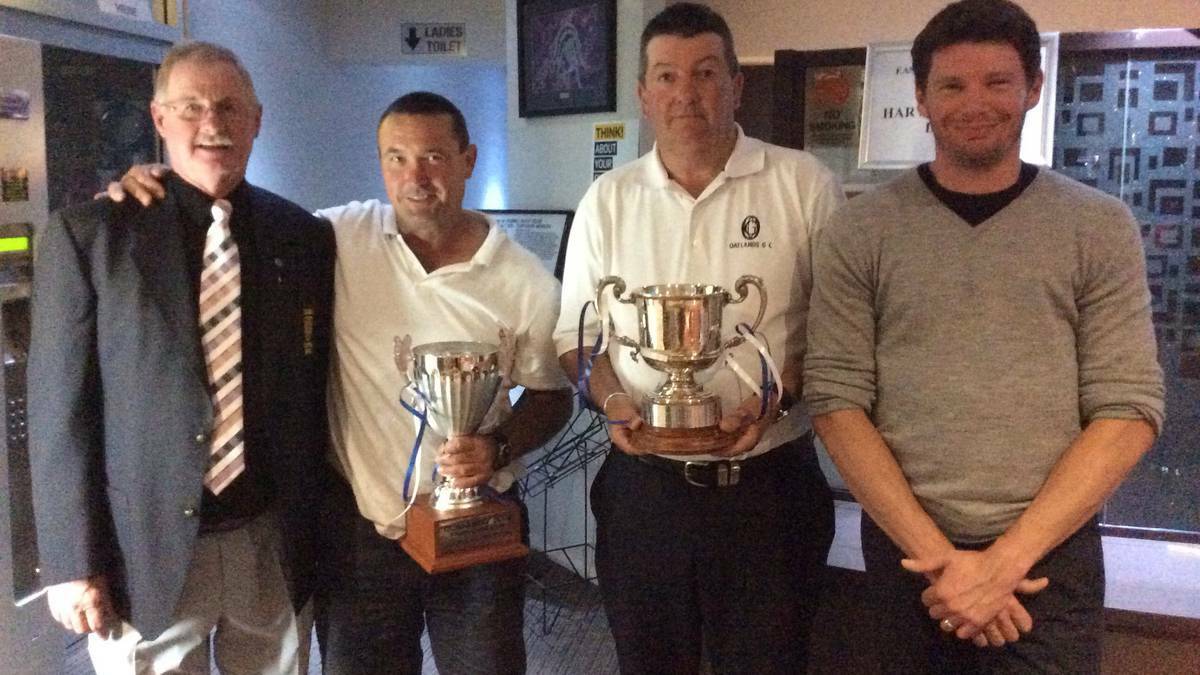 WINNERS: Dubbo Golf Club captain Chris Tongue with winners Bob Taylor (B-grade Fairways Cup) and Robert Payne (Macquarie Cup), as well as Trent Furman-Luck from major sponsor Harvey Norman.