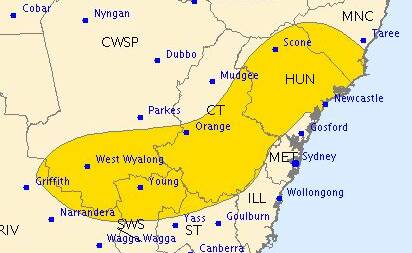THE AFFECTED AREA: Where the Bureau of Meteorology expects Monday afternoon's wild weather to hit.