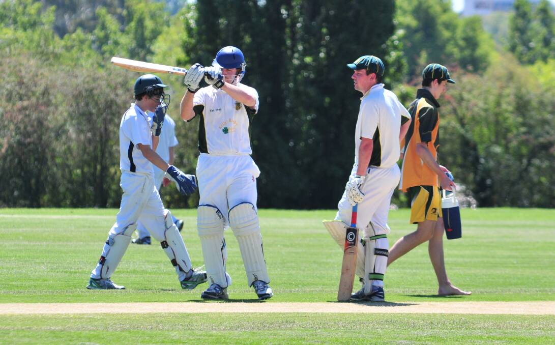 CRICKET: Hugh Le Lievre plays his best shot of the day against Kinross in Saturday's ODCA first grade fixture. Photo: JUDE KEOGH