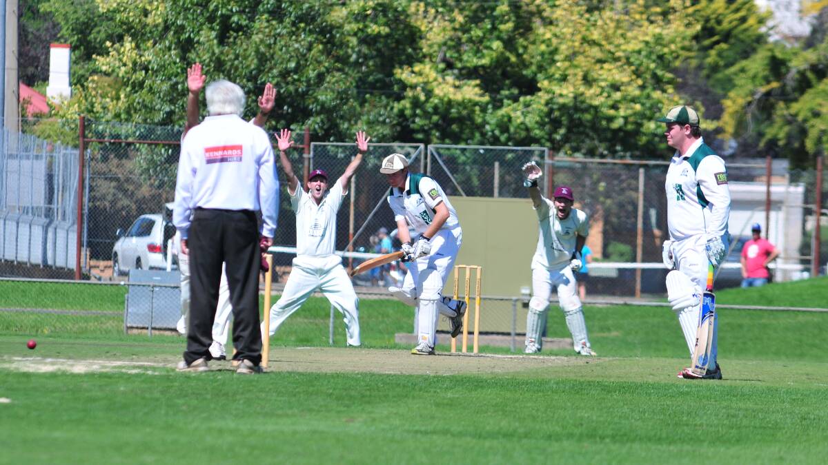 FIRST GRADE: Cavaliers appeal successfully for the wicket of Orange City batsman Shaun Grenfell. Photo: JUDE KEOGH
