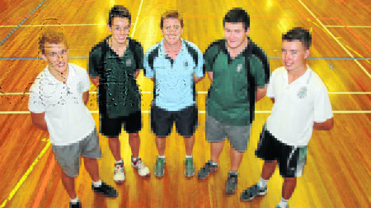 JUST THE START: Scholarship holders Jack Connors, Kane Mitchell, Bradlee Roberts and Mac Reith-Snare and  physical education teacher Mark Skein (middle) are all smiles after the launch of the Canobolas High Performance Athletes Program. Absent: Erin and Callan Naden. 
Photo: MICHELLE COOK 1124mccanob