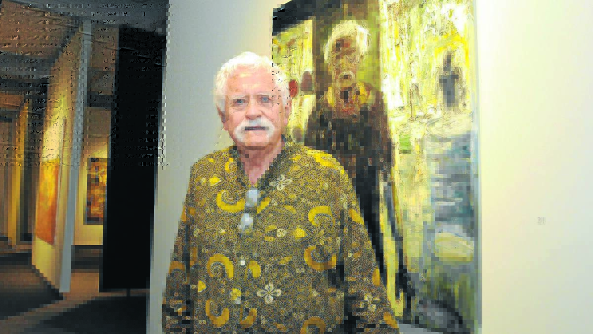 GENEROUS SPIRIT: Paint maker Jim Cobb with his portrait by Euen Macleod, on display in CHROMA: the Jim Cobb gift at the Orange Regional Gallery.
 Photo: JUDE KEOGH 0130jimcobb1
