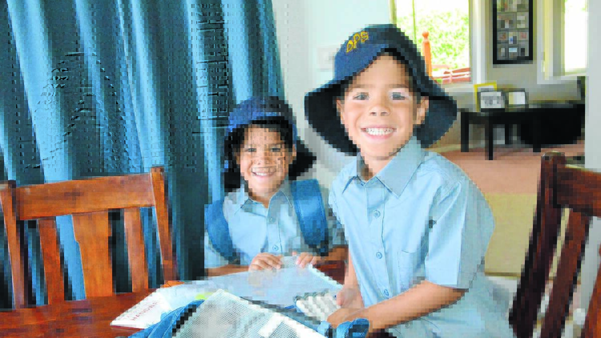 DOUBLE THE FUN: Cooper and Kieran Wright can’t wait to start school on Monday. Photo: TRACEY PRISK 0131tptwins
