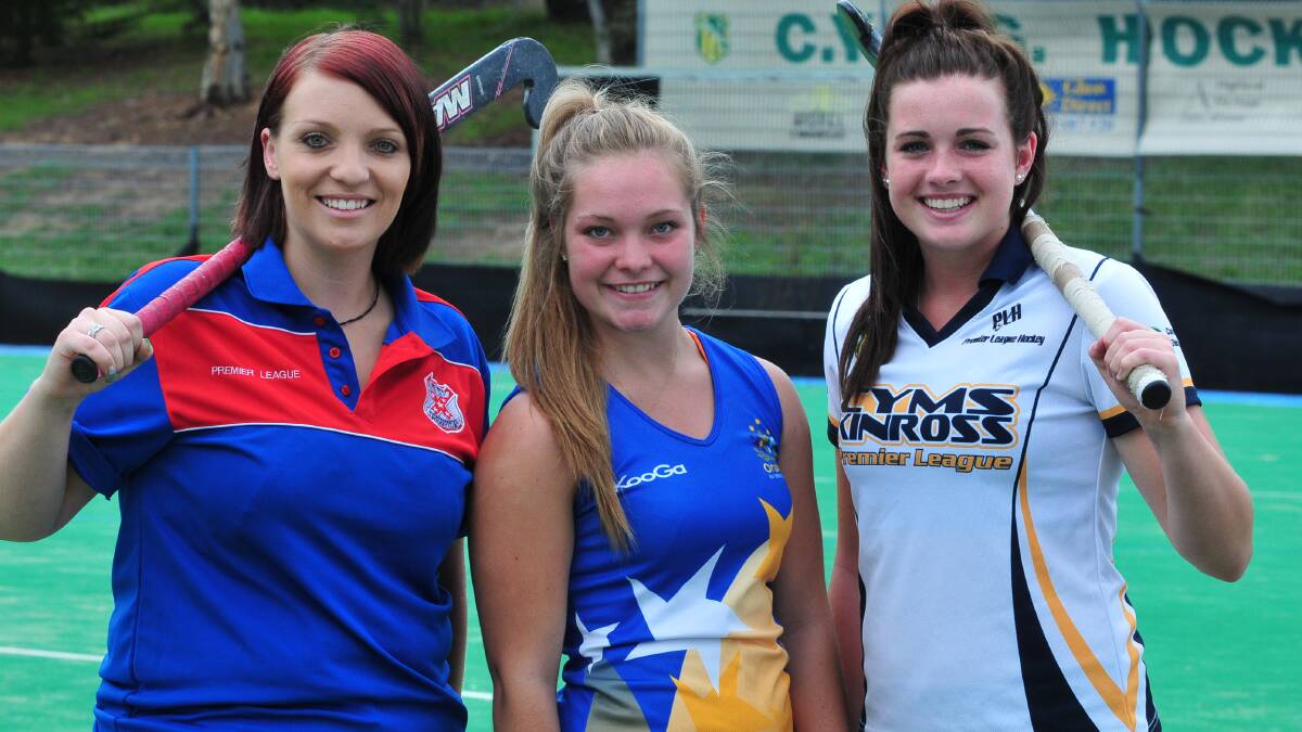 WINTER IS COMING:
Confederates' Sam
Stevenson, Ex-Services'
Haley Butcherine and
Kinross-CYMS’ Madie
Smith gear up for the 2014
women's Premier League
Hockey season today.
Photo: JUDE KEOGH 0307hockey1