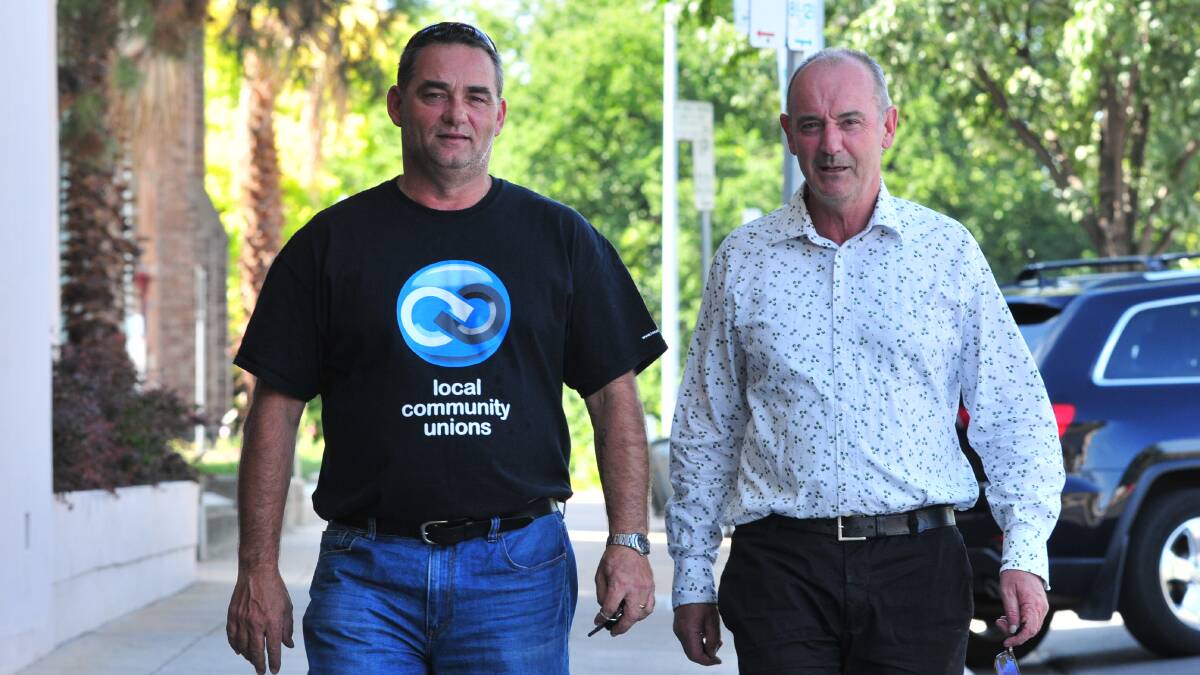 Central West Community Union Alliance’s Joe Maric (left), pictured with union representative Bernard Fitzsimon, has called on the state and federal governments to put a moratorium on all government redundancies while a jobs crisis looms for the central west. Photo: JUDE KEOGH