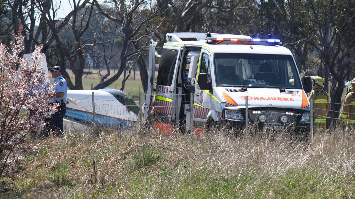 DROPPED LIKE A ROCK: The scene of the plane crash near Mudgee Airport on Sunday. Photo: COL BOYD