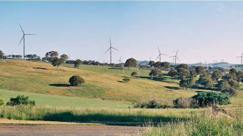 GREEN DREAM: The Planning Assessment Commission (PAC) has approved 42 turbines on 26 properties at Flyers Creek, pictured in a photomontage from the Watersons Lane intersection looking south over the project