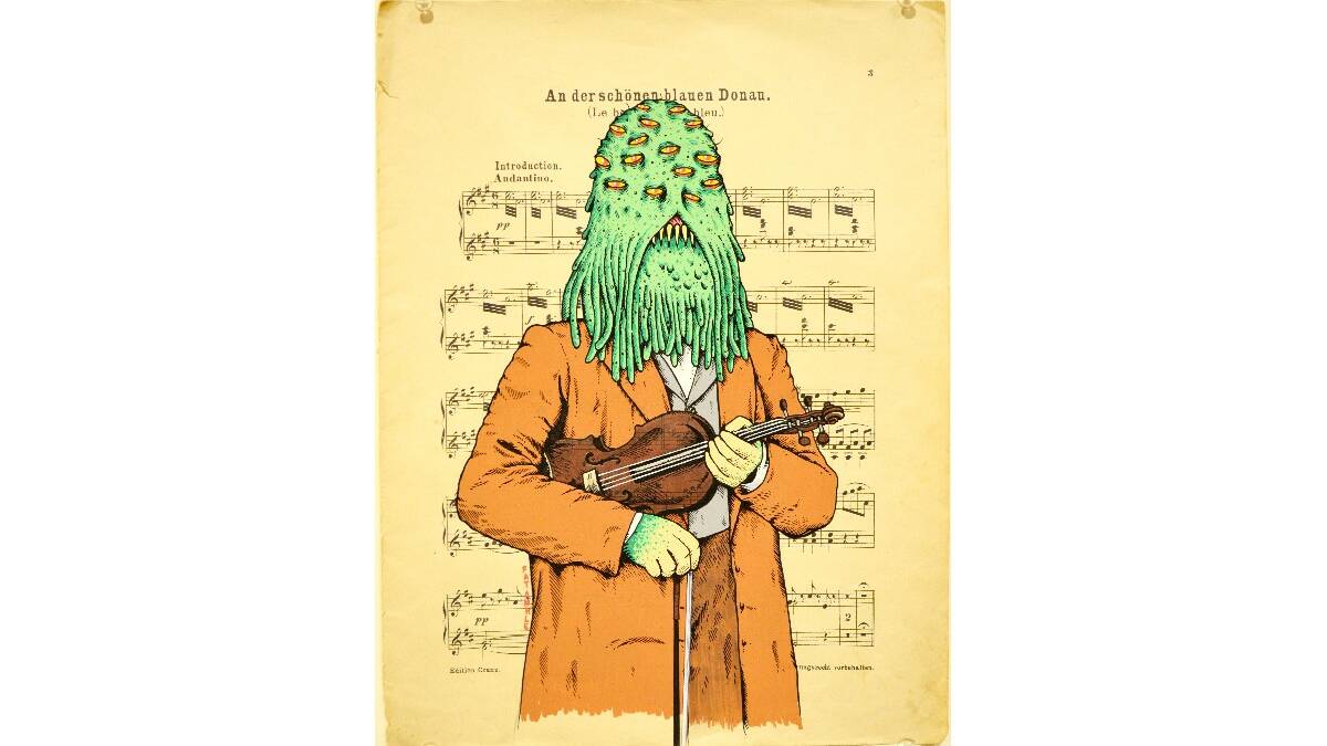 Giles Kilham, Cthulhu Suite, gouache on musical score. 
