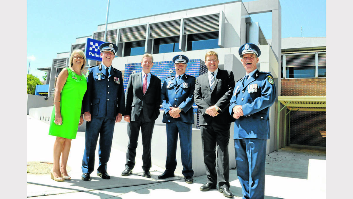 PARKES: Smiles all round at the opening yesterday of the new Parkes Police Station - Project Manager, Jenny Barrot, Superintendent Chris Taylor, Premier Barry O’Farrell, Assistant Commissioner, Geoff McKechnie, local MP, Troy Grant, and Police Commissioner, Andrew Scipione. Photo: Bill Jayet.