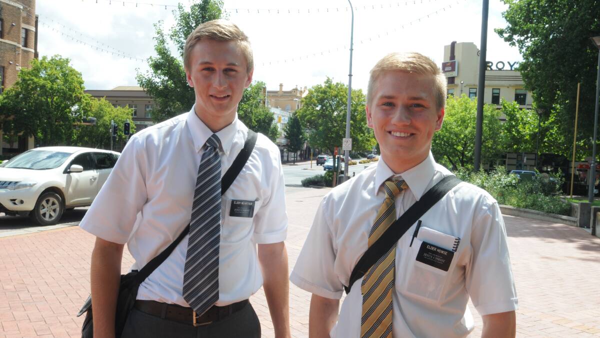 MISUNDERSTOOD MISSIONARIES: The Church of Jesus Christ of Latter-Day Saints missionaries Rosten McArthur and Chris Howse say they love meeting people and dispelling misconceptions about their religion. Photo: JUDE KEOGH 0126mormon1
