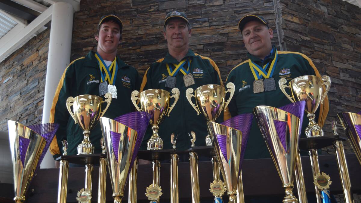 SHOOTING STARS: Pete Brus, Dean Brus and Dave Oates dominated the WA 1500 PPC World Championships in Sweden, each claiming a world title. Photo: MATT FINDLAY 0821mfshooters