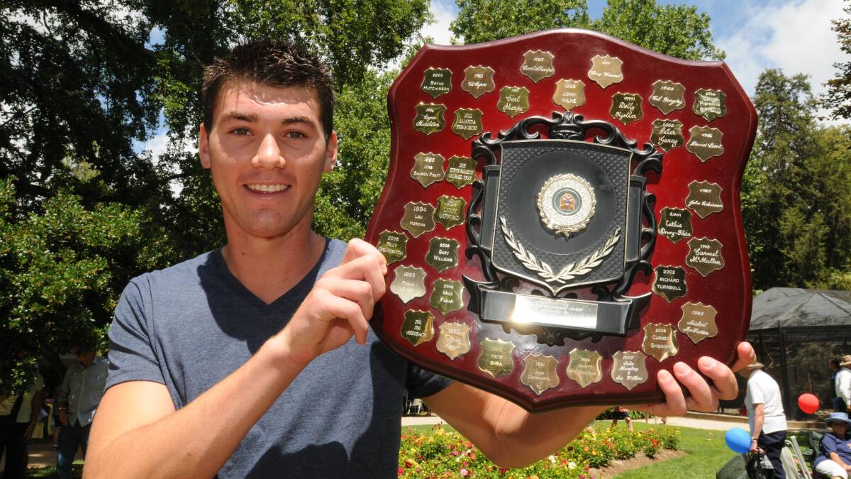 STOKED: Billy Greatbatch with the Orange sporting personality of the year shield, which he received after a breakout 2014. Photo: STEVE GOSCH 0126sgaus41