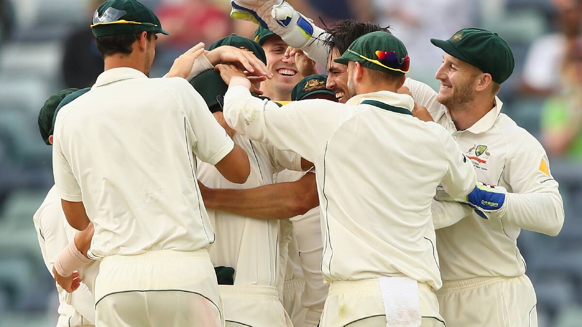 HOW'S THAT: The Australian cricket team has been accused of over zealous wicket celebrations boarding on bad sportsmanship. Photo: GETTY IMAGES
