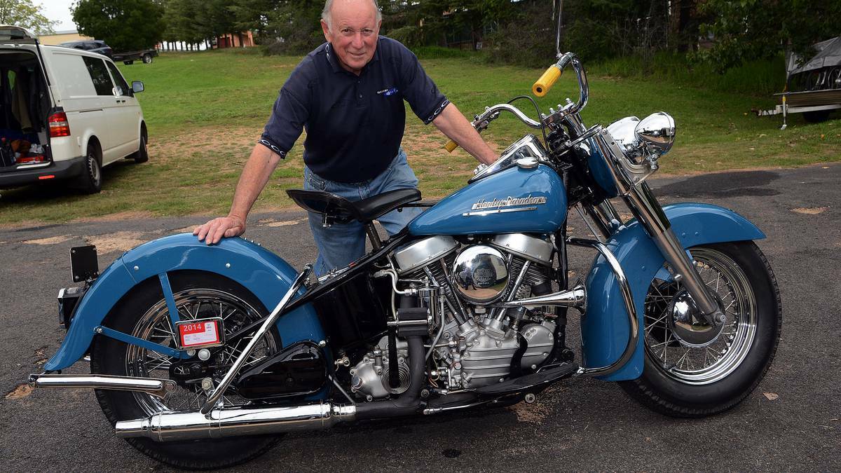 BATHURST: Don Liddle, director of the 40th Annual Easter Rally, with his 1953 “Panhead” Harley Davidson. Photo PHILL MURRAY	 041514pdon