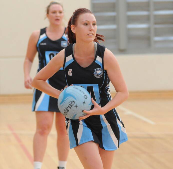 TURNING UP: Orange goal-shooter Danielle Turner, pictured playing for Hawks, was in stellar form on days one and two of the Netball NSW State Championships.