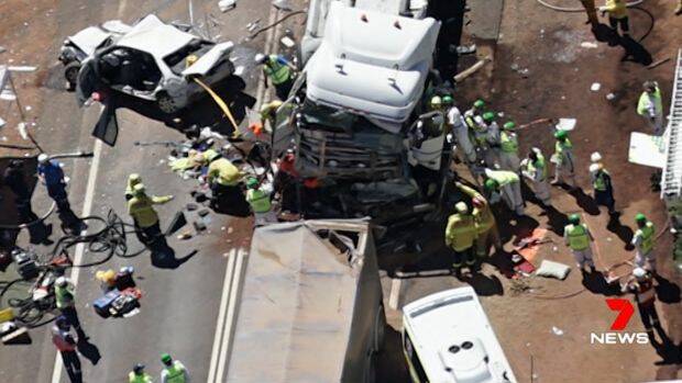 Two people were killed and 10 were injured in the multi-vehicle crash. Photo: Seven News