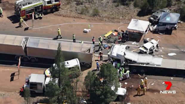Two people were killed and 10 were injured in the multi-vehicle crash. Photo: Seven News