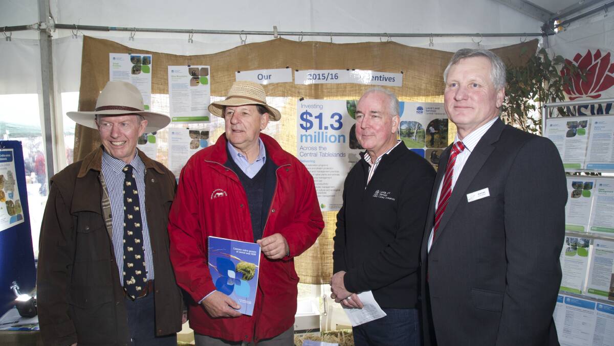BUILDING ROBUST COMMUNITIES: Member for Parkes Mark Coulton, Central Tablelands Local Land Services board member Reg Kidd, Central Tablelands Local Land Services general manager Peter Sparkes and Mid-Western Regional Council general manager Brad Cam at the projects launch. Photo: SUPPLIED