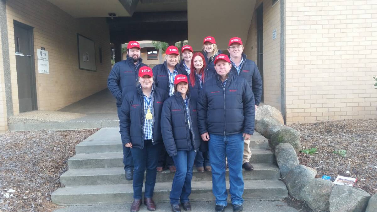 HIGH STEAKS:  CSU Orange agriculture students (back) Jamie Hicks, Dale Brackenhofer, Bec Davis, Amy Schembri, Leia Chapman, coach Nicholas Ball, (front) Hannah Burrows, Rachel Greet and Greg Sawyer competed in a hotly-contested meat judging competition at Wagga Wagga.  Photo: SUPPLIED
