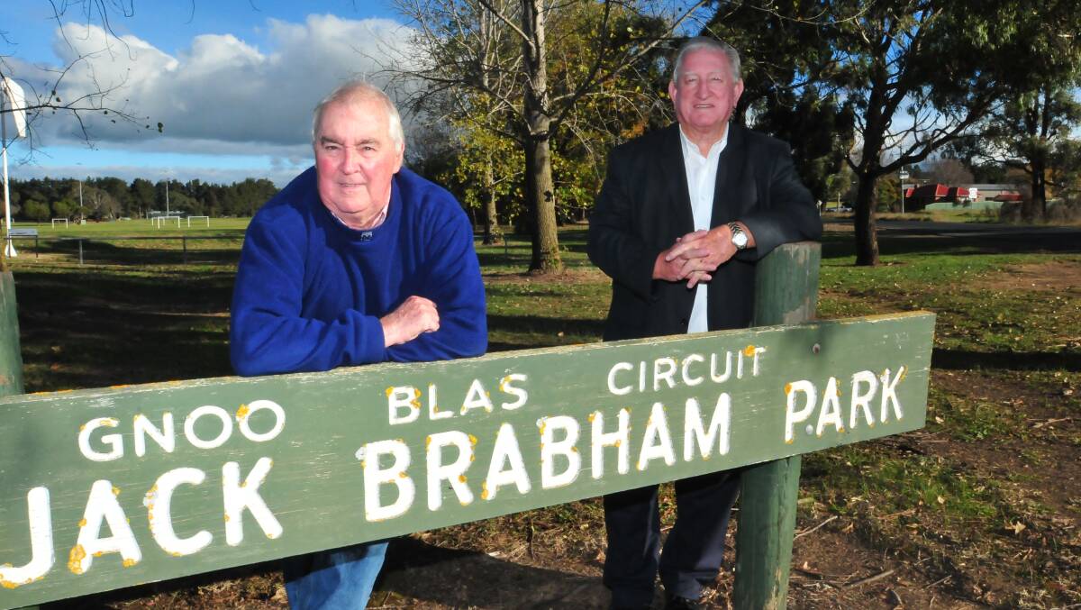 IN MEMORY: Denis Gregory and mayor John Davis and are inviting members of the public to a tribute to the late Sir Jack Brabham on Saturday in Orange. Photo: JUDE KEOGH