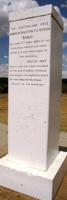 WRITTEN IN STONE: The obelisk marking Banjo Paterson’s birthplace.
