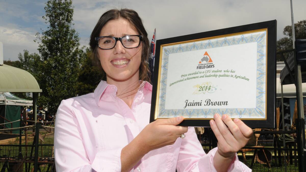 YOUNG ACHIEVER: Jaimi Brown won the Charles Sturt University award at the Australian National Field Days yesterday. 
Photo: Steve Gosch 1023sgfield21