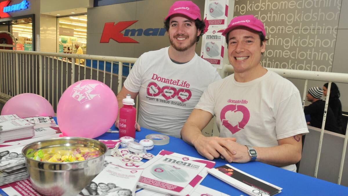 THE GREATEST GIFT: Medical students Jake Brunning and Nic Halliwell were encouraging members of the public to sign up for organ and tissue donation during DonateLife Week.
Photo: JUDE KEOGH  
