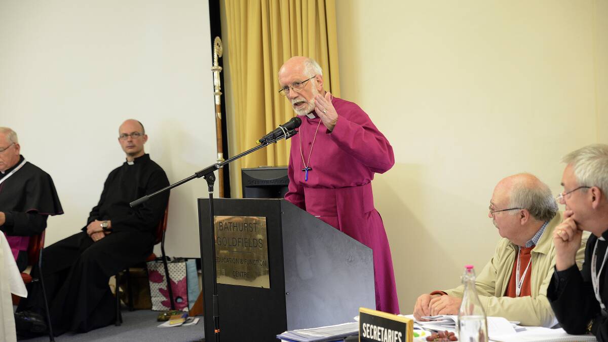 HOME TRUTHS: Anglican Bishop of Bathurst Ian Palmer gives his address at the synod at Bathurst Goldfields. Photo: PHILL MURRAY 	
