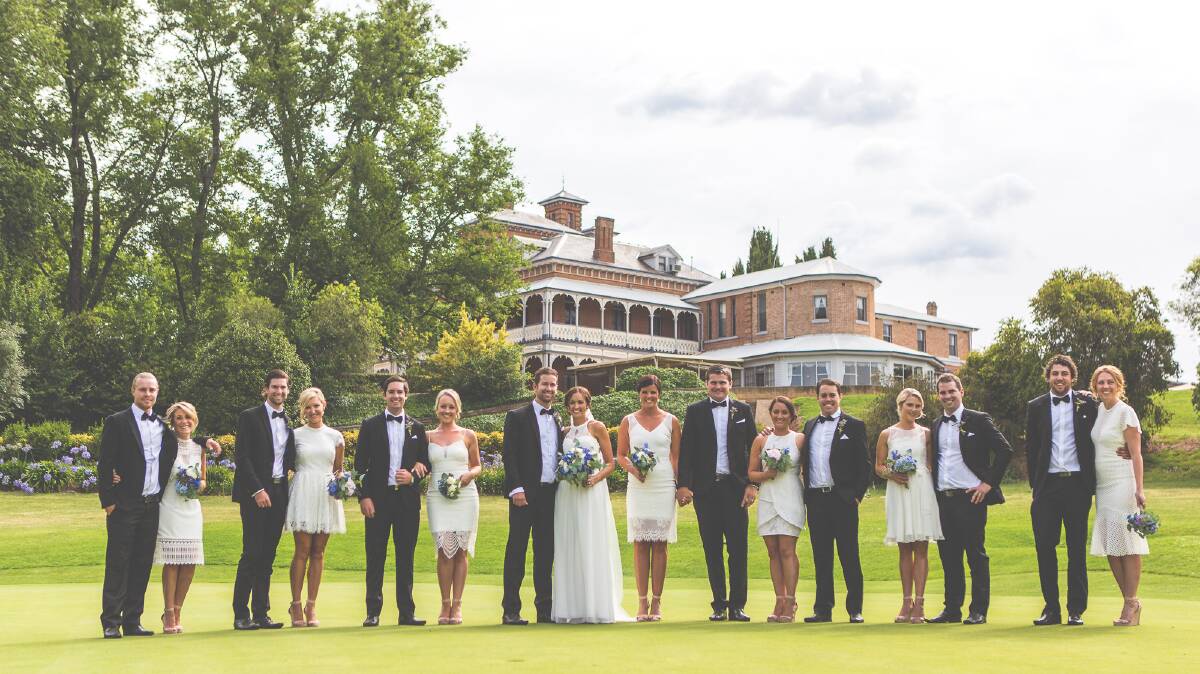 BRIDAL PARTY: Bobby Rosser and Rebecca Martin,  Jackson Coote and Heidi Walker, Matthew Coote and Emma Milgate, Sam Coote and Richelle Dwyer, Amy Walker and Tom Evans, Hayley Freeman and Josh Sands, Lisa Travis and Mark Bettinzoli, Brock Syphers and Nikki Bensch. 
Photo: CHRIS BENNETTS
