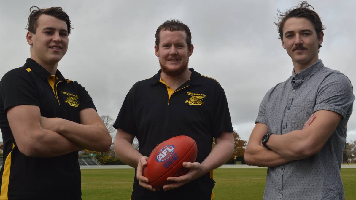 TIGER TRIO: Orange's Chris Rothnie, Andrew Nelson and Zac Forostenko are three of 12 Tigers in the Central West squad for today's clash with Northern Riverina. Photo: MATT FINDLAY 0522mfcwafl