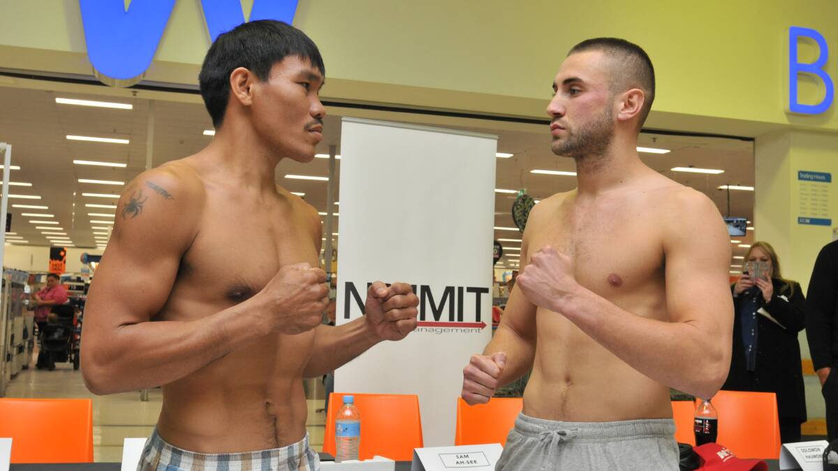 REMATCH: Arnel Tinampay (left) steps into the ring at Orange Function Centre tonight to take on  home-town hero Sam Ah-See. Photo JUDE KEOGH  0723fight10