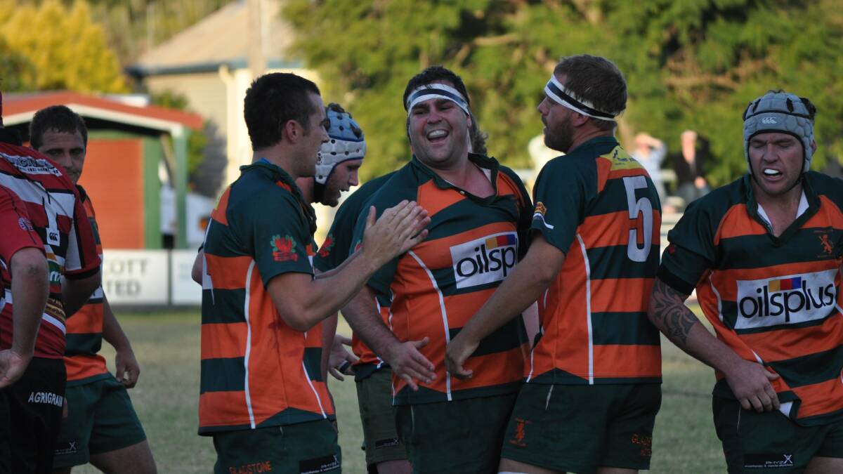 GOOD TIMES: Orange City great Nathan Short, pictured centre enjoying a Lions win in Narromine, is looking forward to the All Stars game at Pride Park. Photo: NICK McGRATH 0519nmrugby11