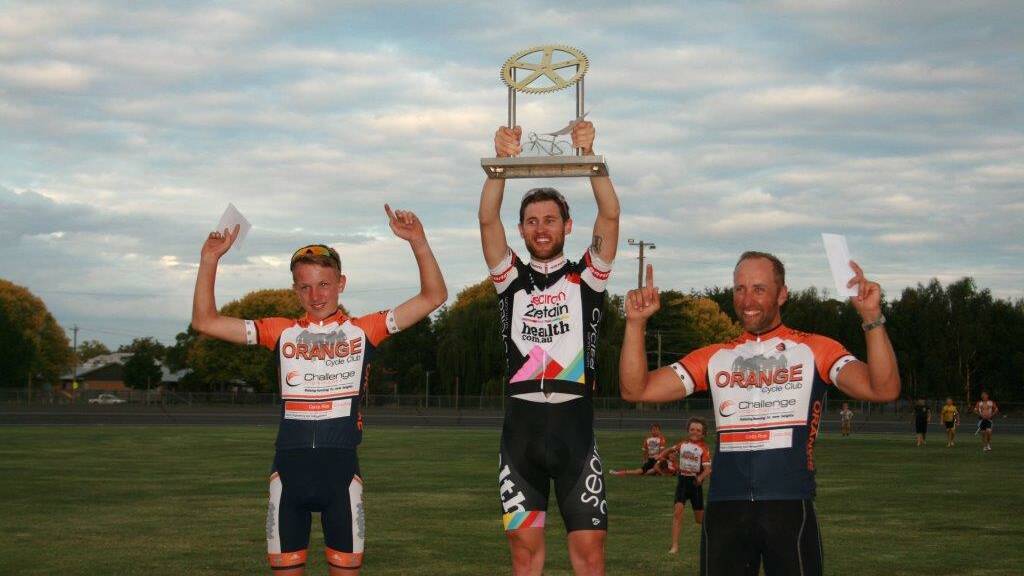 WINNER, WINNER: Tim Guy (centre) won the OCC Club Championship from Max Stewart (left) and Tully Richards (right). The Western Division Track Championships kicks off today. Photo: LEA DALLY